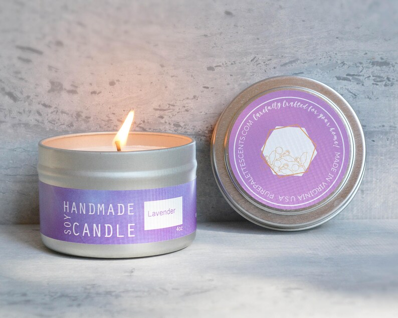 Lavender Aromatherapy Soy Candle Natural Essential Oil 4 oz. Silver Travel Tin Free Shipping image 1