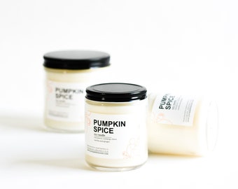 Pumpkin Spice Fall Season Soy Candle Cinnamon Nutmeg Orange Clove with Black Metal Lid FREE Shipping Bulk Options