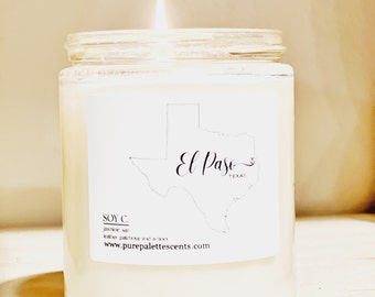 Name Your Own City in Texas State Soy Candle in Glass Jar with Black Lid