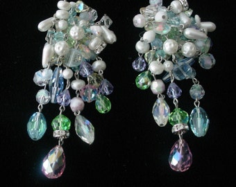 80's Vintage Cascading Crystal Earrings Unique