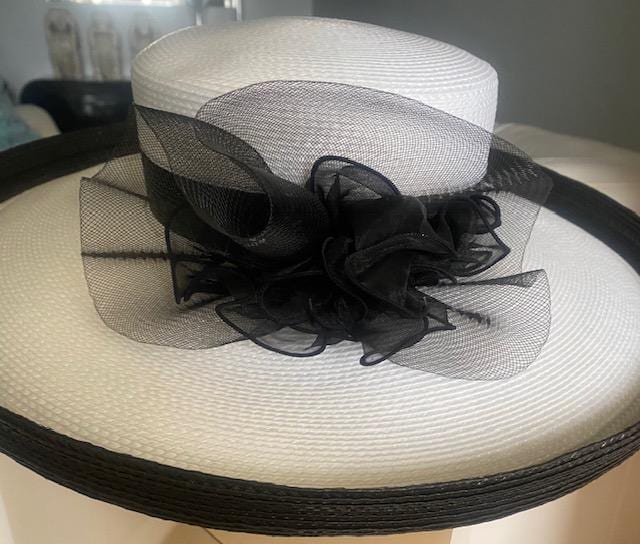 Vintage Black & White Derby Hat Black and White Kentucky Derby Hat, Wide Brim Wedding  main image 2