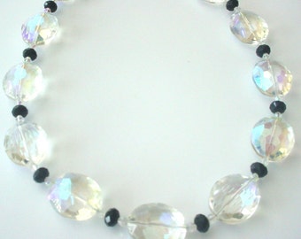 Artisan Clear Oval Crystal with Black Rondelle Crystal Necklace
