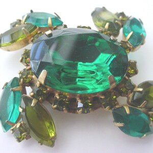 Vintage Rhinestone Emerald and Sage Green Brooch Pin