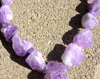 Amethyst Natural Rough Gemstone Necklace with Amethyst Druzy and lavender crystals
