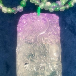 Natural Ice Lavender Jade Carved Flower Necklaces