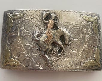 Vintage Plata De Jalisco .925 Sterling and Jewelers Gold Western Belt Buckle 18k Gold 925 Sterling Silver Belt Buckle Plata De Jalisco  main image 4