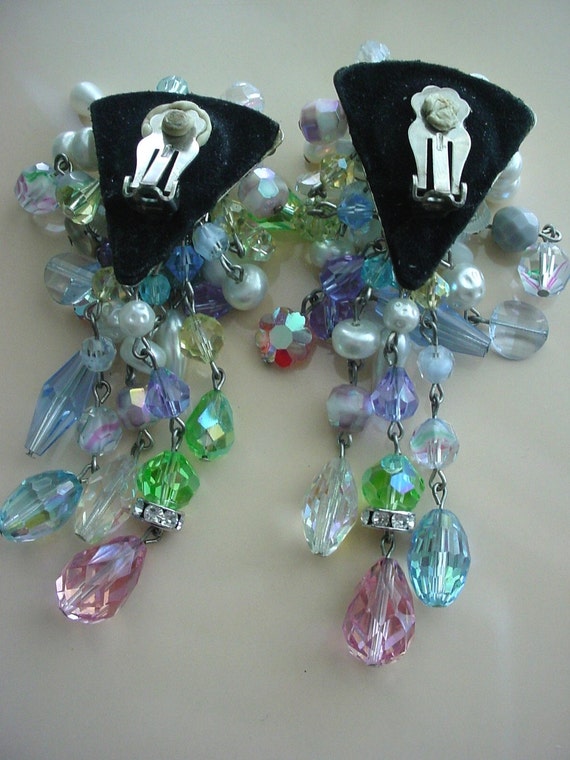 80's Vintage Cascading Crystal Earrings Unique - image 4