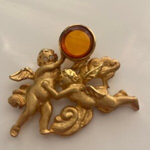 Vintage 50&#39;s Louis Stern Winged Putti Cherub Amber Brooch Pin