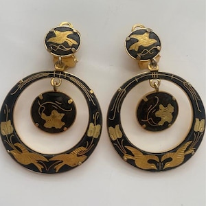 Vintage Damascene Swallow Birds Earrings