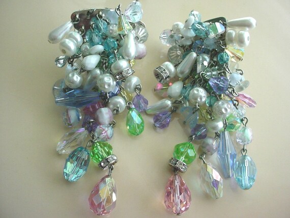 80's Vintage Cascading Crystal Earrings Unique - image 2