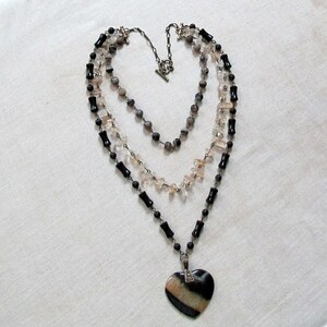 Black and Yellow Agate Heart Layered Necklace-Boho Bee-Citrine, Striped Black Agate, Multi Strand on Brass Necklace image 2