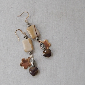 Yellow and Cream Mookaite Jasper Heart Gemstone Earrings on Gold, Yellow, Burgundy, Gold
