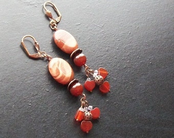 Carnelian heart gemstone earrings with rainbow jasper -Carnelian Commotion