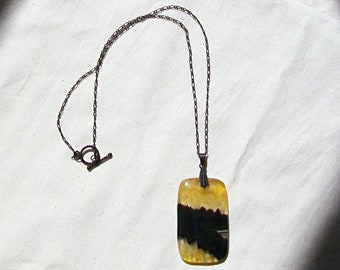 Black and Yellow Agate Necklace, Big Bee Pendant, Matt Black Chain