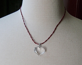 Clear Quartz Gemstone Heart Choker on Red Leather, Red #2