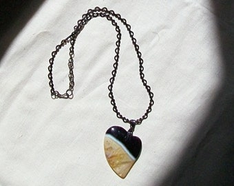 Black Agate Heart with Yellow Choker-Simple Bee-Black, White, Yellow, Black Hearts