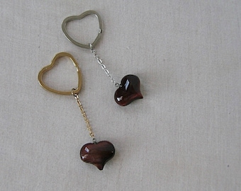 Red Tiger's Eye Gemstone Heart Keychains, Gold and Silver Options