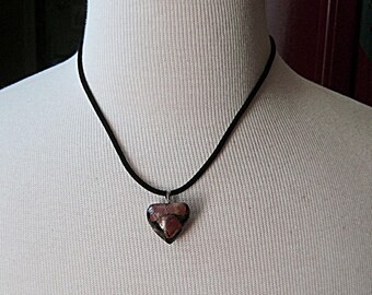 Picasso Jasper/Pyrite Matrix Gemstone Heart Choker, Black Velvet Cord