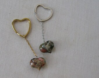 Spider Web Jasper Gemstone Heart Keychains, Heart Shaped Key Ring