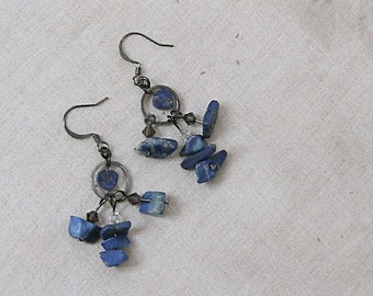 Lapis Lazuli Heart Gemstone Earrings -Lapis Luxury-Deep Indigo Blue on Gunmetal