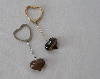 Brown Tiger's Eye Heart Keychains, Silver or Gold