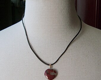 Red Jasper Gemstone Heart Choker on Brown Leather