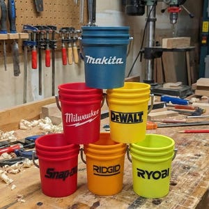 Mini Tool Bucket Desk Organizer | Workshop Pen Holder | Father's Day Gift | Man Cave Accessories | 3D Printed Office Decor
