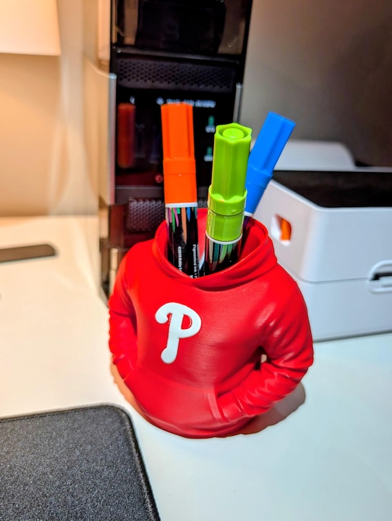 Philadelphia Phillies Themed Hoodie Pen Holder - Baseball Desk Accessory - Phillies Fan Gift - Red Hoodie Pencil Cup - MLB Inspired