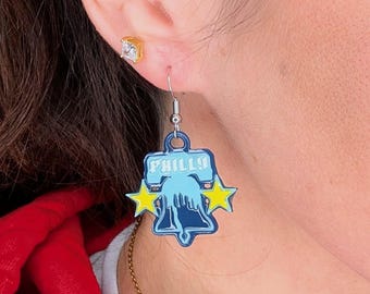 Phillies City Connect Earrings | Philadelphia Skyline & Liberty Bell Jewelry | 2026 Baseball Season Opening Day Gift | Lightweight Dangles