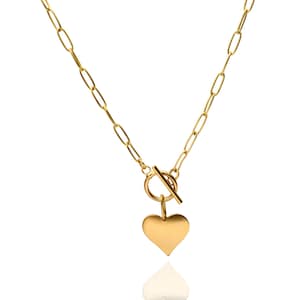 Gold Heart Link Chain Necklace Toggle Clasp | Chunky Heart Pendant Paperclip Chain Necklace | Statement Bold Jewelry Gift | Ravit M.K Libi