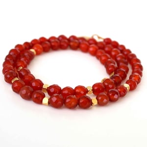 Handmade Carnelian & 24K Gold Beaded Choker Necklace - Bold Gemstone Jewelry