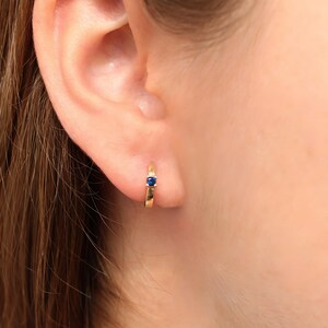 Tiny 6mm Gold Blue Cz Huggie Hoop Earrings | Dainty Sapphire Gemstone Mini Hoop Earring |  | RavitMK  Hoop 1