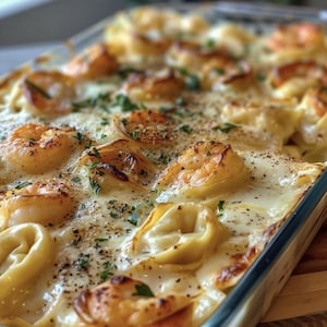 Best Recipe For Creamy Shrimp Tortellini Alfredo Casserole, Easy Recipe, Printable Recipe PDF, Homemade Recipe Download