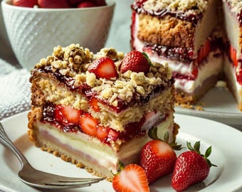 Strawberry Crumb Cake Recipe, Easy Baking (Printable PDF)