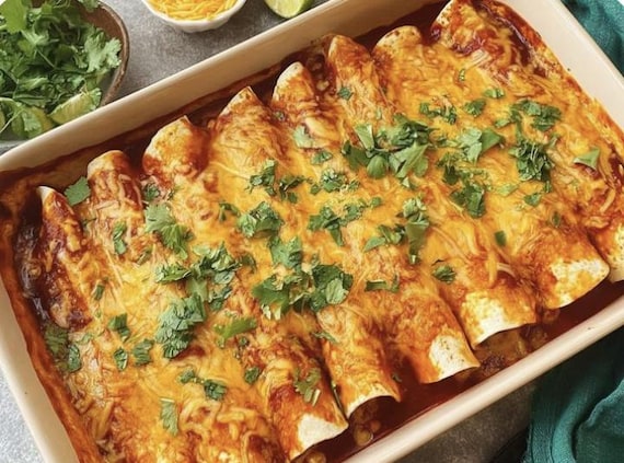 Creamy Chili Chicken Enchiladas Recipe, High Protein (Printable PDF)