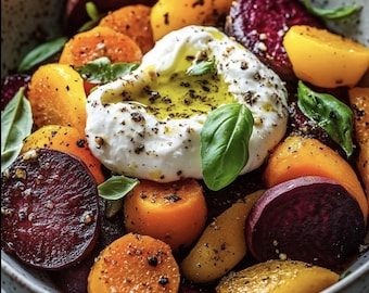 Best Recipe For Roasted Beets & Carrots with Creamy Burrata Salad, Easy Recipe, Printable Recipe PDF, Homemade Download