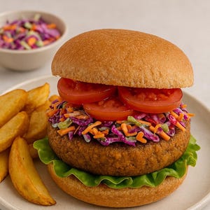 Best Recipe For Burger with Slaw and Wedges, Easy Vegan Recipe, Printable Recipe PDF, Homemade Download, Vegan Burger Recipe