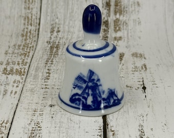 Vintage Delft Blue Porcelain Bell | Dutch Windmill Ceramic Bell | Hand-Painted Delftware | Holland Souvenir Collectible