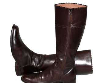 AZZEDINE ALAIA Leather Riding Boots Brown 37.5 - AUTHENTIC -