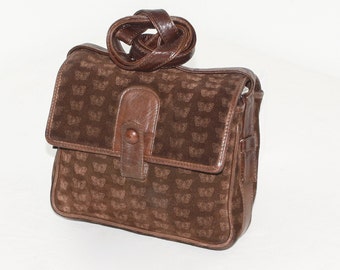 BOTTEGA VENETA Vintage Suede Butterfly Bag Brown Leather Crossbody - AUTHENTIC -