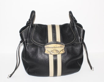 Vintage PRADA Nappa Leather Stripe Black Lizard Clasp