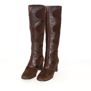 Vintage Brown Suede Leather Front Zip Go-Go Boots 7M