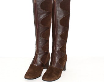 Vintage Brown Suede Leather Front Zip Go-Go Boots 7M
