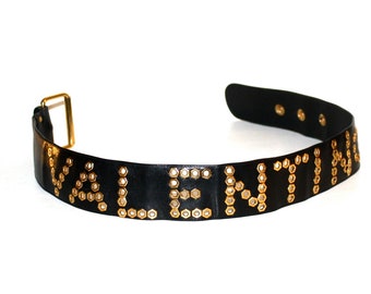 VALENTINO BOUTIQUE Vintage Belt Studded Gold Logo Black Leather - AUTHENTIC -
