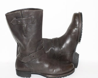 COSTUME NATIONAL Vintage Short Grey Leather Boots Moto Harness Booties 36 - AUTHENTIC -