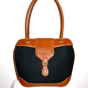 Bolso GUCCI Vintage de piel marrón y lona negra - AUTÉNTICO -