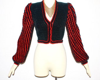 Vintage GIVENCHY BOUTIQUE Black Red Chenille Cropped Jacket