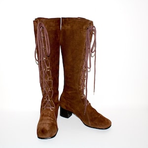 Vintage GO GO Boots Chocolate Brown Suede Leather Lace Up GoGo 8