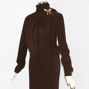 Vintage YVES SAINT LAURENT Rive Gauche Butter Soft Brown Suede Secretary Dress