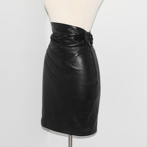 AZZEDINE ALAIA Vintage Iconic Side Ruched Belted Black Leather  - AUTHENTIC -